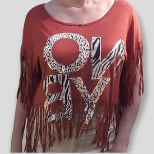 Sans Sauci fringe crop top. Brown Gold. Size S.